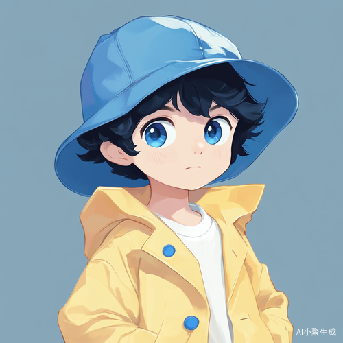 一个带着蓝色帽子的男生,外面穿着淡黄色外套,里面穿着白色衬衫