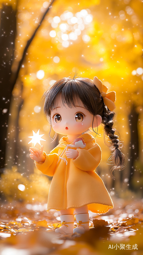 秋天氛围下的萌少女与发光星星的奇幻之旅