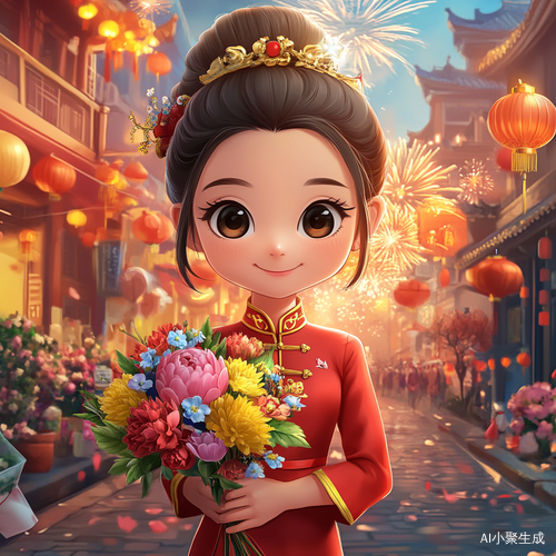 可爱女孩化身卡通庆祝国庆活动