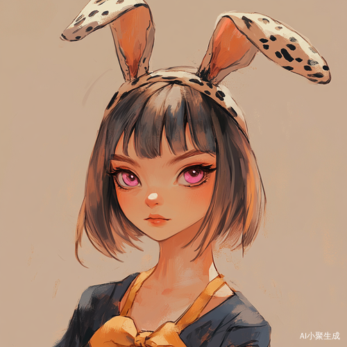 俏皮短发少女与粉红眼睛的温柔微笑