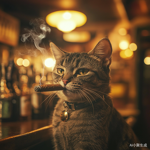 狸花猫在酒吧打碟抽雪茄的独特瞬间