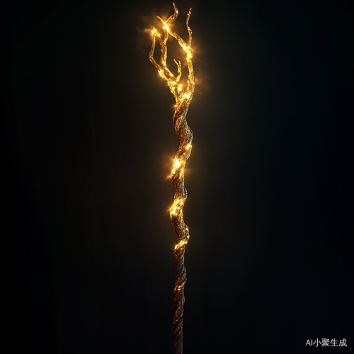 璀璨金光法杖在黑色背景下的神秘与高贵
