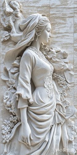 晴天艺术中心大厅外墙 一水泥浮雕壁画 美女肖像 漂亮 时尚 现代服饰 古铜 白水泥色 东方 超真实