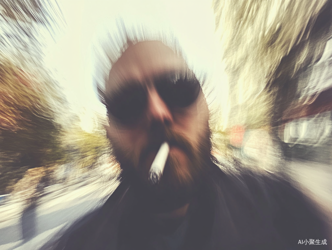请你画一张及其平凡无奇的iPhone自拍照,没有明确的主体或者构图感——就像是随手一拍的快照。照片略带运动模糊,阳光不均导致轻微曝光过度。角度尴尬,构图混乱,整体呈现出一种刻意的平庸感——就像是从口袋里拿手机时不小心拍到的一张自拍。主角是一个幽灵在户外抽烟。