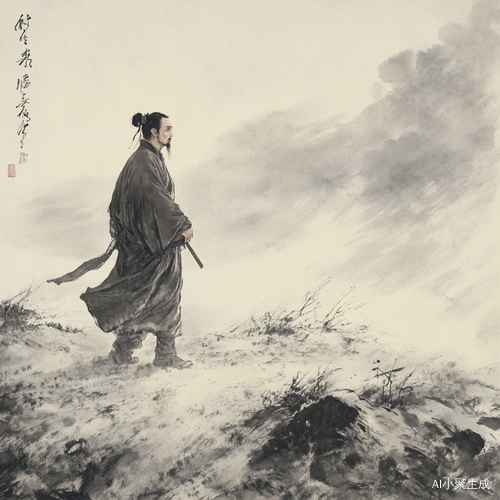画面中，一位男子脚踏厚实的黄土，他微微仰头，目光坚定又带着几分愤懑，直直地望向苍天。他并非仙风道骨的神祇，也不是超凡脱俗的仙人，只是芸芸众生里为生活奔波的普通人。他身着朴素的衣衫，上面沾染着岁月与劳作留下的痕迹。手中或许还握着简单的工具，那是他谋生的依仗。他不过是为了那可怜巴巴的二两碎银，却仿佛在渡劫一般，历经了数十年的艰辛。每一道皱纹里都藏着生活的酸甜苦辣，每一滴汗水都见证着他的坚韧与无奈。