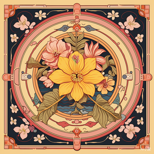 Flat Surface with Flying and Plant Patterns: Auspicious Lotus and Geometric Flower Color Boundaries