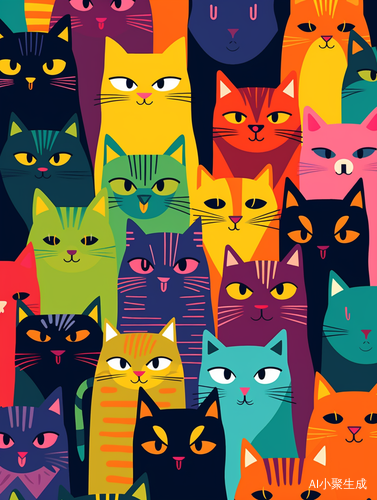 Colorful Stylized Cats Pattern with Various Breeds