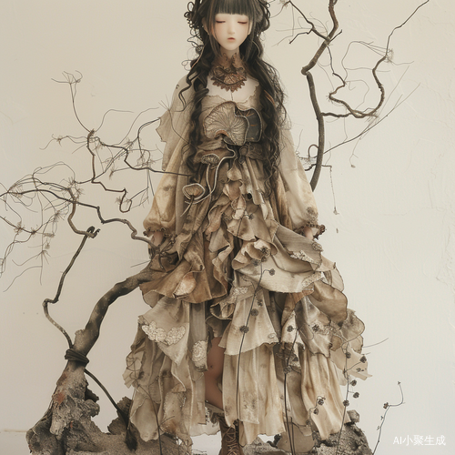 高级定制礼服系列:立体麻布荷花刺绣裙