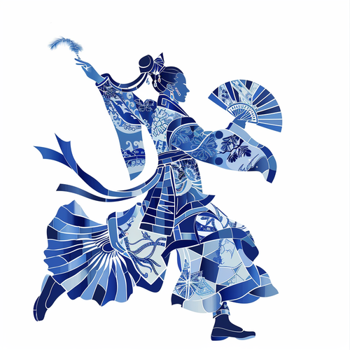 中国传统戏剧瓷雕形象的扁平插图