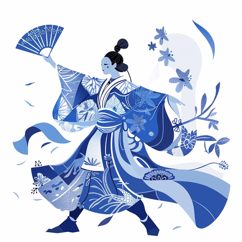 中国传统戏剧瓷雕形象的扁平插图
