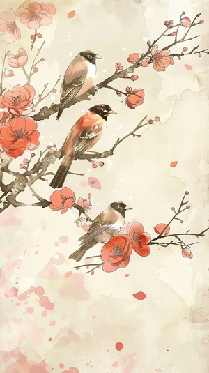 Orioles, Plum Blossoms, and Auspicious Clouds: A Stunning 8k Wallpaper