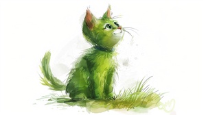 #绘本儿童绘本I [cat+dog]children's bookillustration,[green]Watercolor,vintage,digital airbrushin8,ClipArt isolated on a whitebackground.ar 3:2 -V6