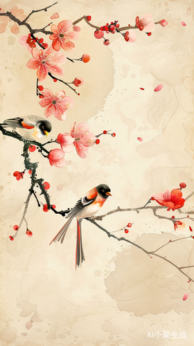 A Stunning Wallpaper: Orioles, Plum Blossoms, and Auspicious Clouds