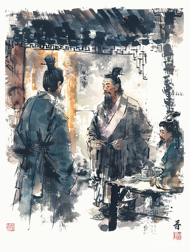 国宝青铜鼎插画，水墨Ai绘画重现国风