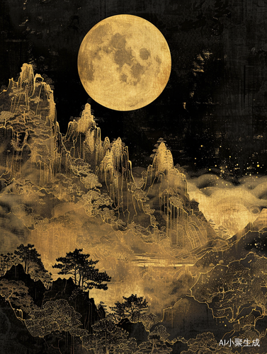 金丝描边的水墨山川咒语
