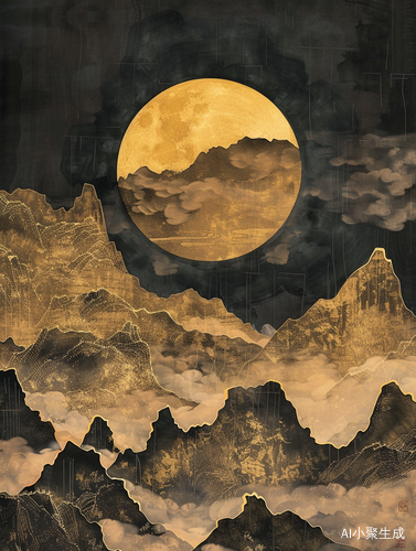 金丝描边的水墨山川咒语