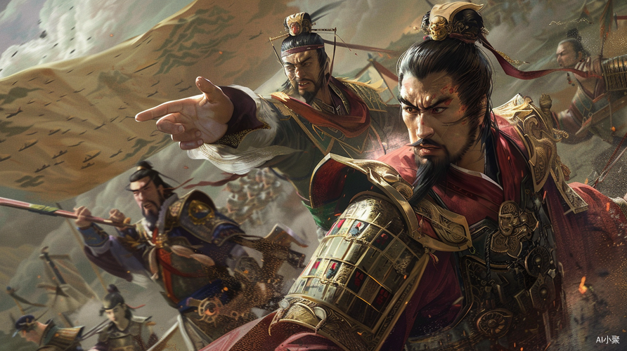 Liu Bei's Commanding Presence with Generals and Zhuge Liang