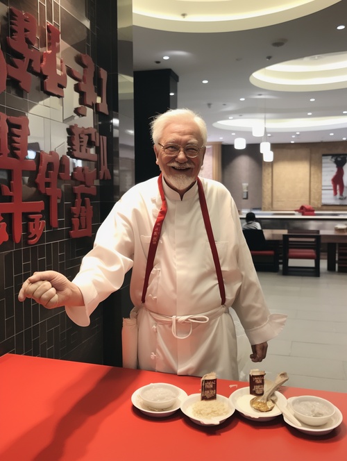 kfc founder colonel sanders, part time job at kfc restaurant, happy welcoming ar 3:4 v5.2