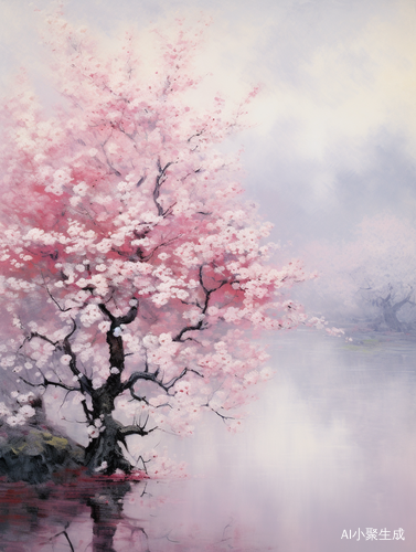 Beautiful Tree Branch with White and Fuchsia Flowers