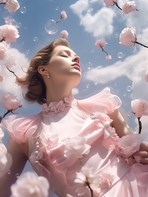 the in the sky,flowers in the sky,diamonds,dior style,light pink colors,surreal photography,incredibly detailed,cinematic lighting,photographic lighting,soft light s 250 q 2