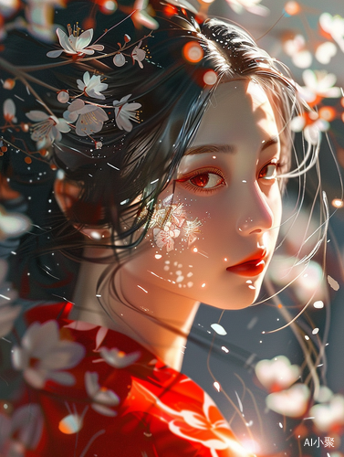 Chinese Red Hanfu Girl: A Fairy Tale Inspired Illustration