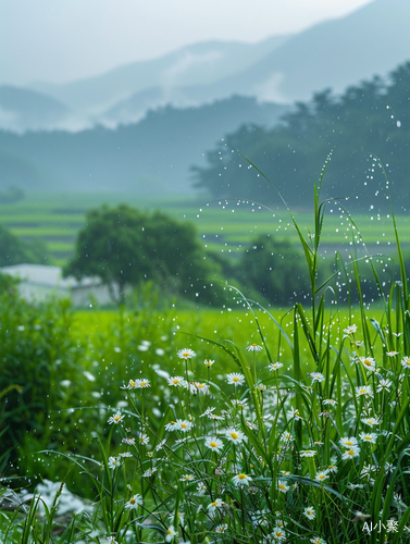 春天的细雨湿润山间