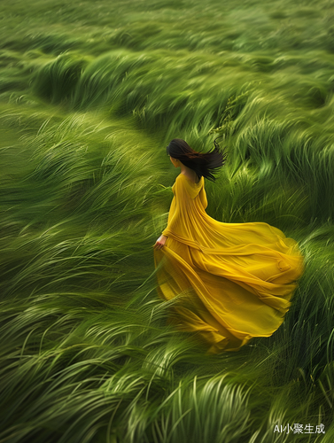 Swimming Woman in Hanfu Amidst Green Grass