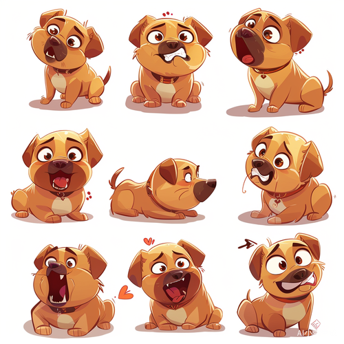 Nine Poses and Expressions of a Super Cute Dog with Keith Harlem's Graffiti Style Illustrations