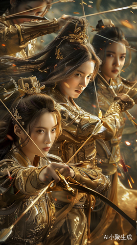 中国古代风格美女战士全身肖像