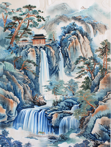 秋高饮马图-古风插画和山水画的技法与风格