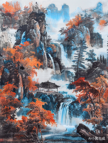 秋高饮马图-古风插画和山水画的技法与风格