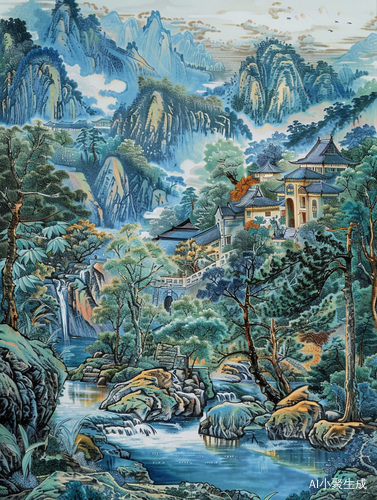 秋高饮马图-古风插画和山水画的技法与风格