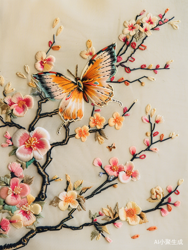苏绣蝶恋花手工刺绣与AI绘画