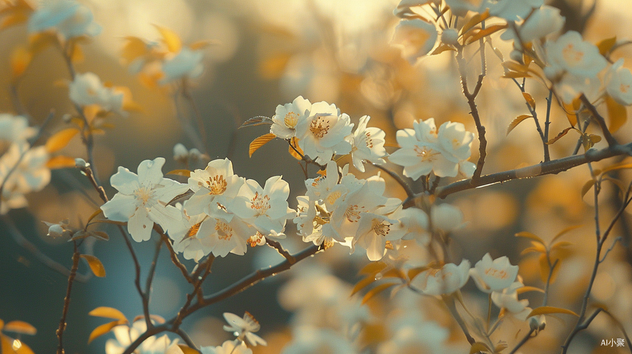 白色桂花盛开 枝头小蜜蜂嬉戏