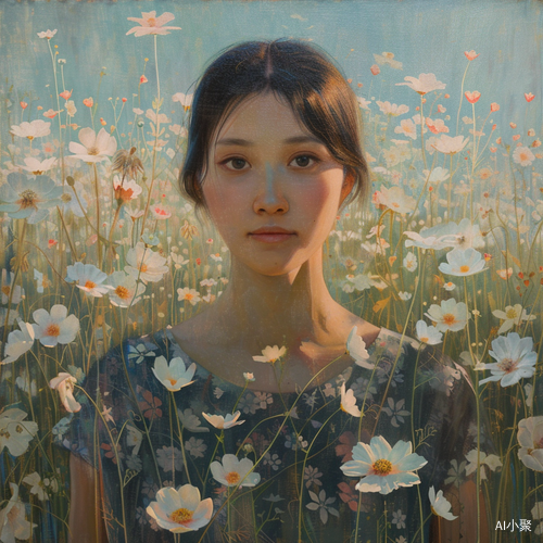 Delicate Asian Woman Amidst Blooming Flowers