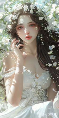 白色婚纱花海插画