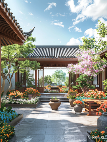 Exquisite 3D Rendering of Chinese-style Modern Courtyard