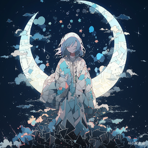 星空下的颓丧女孩与嘴角月亮