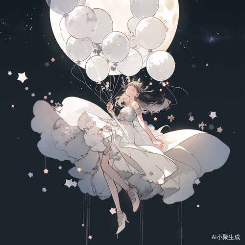 失重感与色块：星空下的仰卧女孩