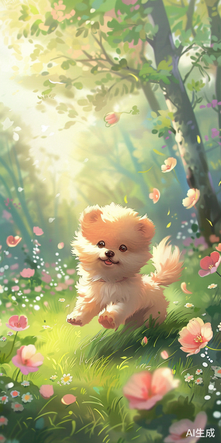 春天中的可爱泰迪小狗