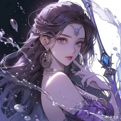 紫色古风美少女战士水冰月: 强大神秘的卡通动漫角色