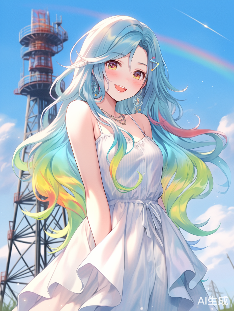 彩虹美少女在油田微笑