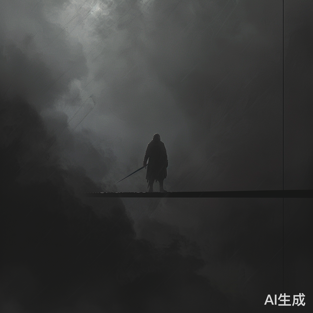 黑夜中悬浮的石板上的男人