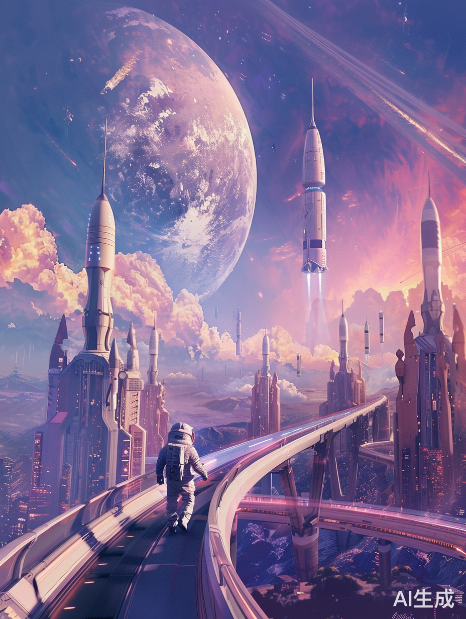 未来科技与高楼大厦的宇航员与学生