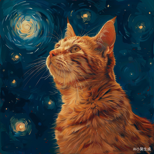 猫咪星夜绘画