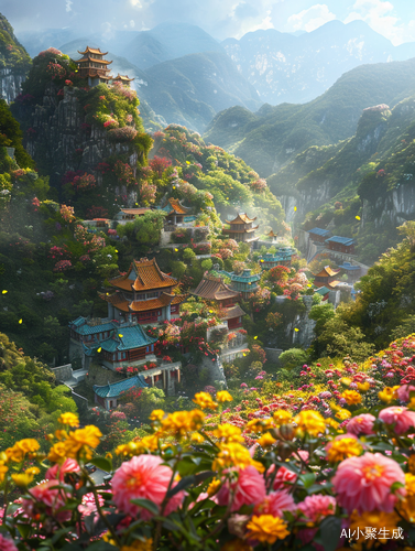 烂漫唯美：城堡花围山水，如梦如幻