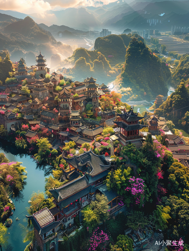 烂漫唯美：城堡花围山水，如梦如幻