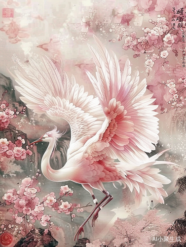 瑞鹤 花间粉鹤仙鹤的挥舞着翅膀，灵动绝美