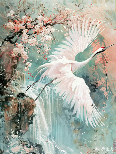 瑞鹤 花间粉鹤仙鹤的挥舞着翅膀，灵动绝美