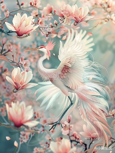 瑞鹤 花间粉鹤仙鹤的挥舞着翅膀，灵动绝美